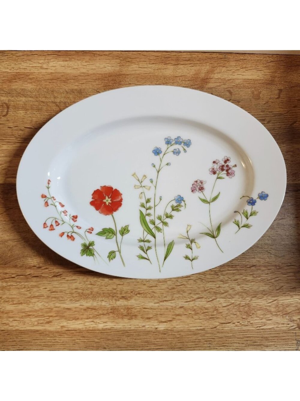 Jardin Celeste Wildflowers 12" Oval Platter Fine China Orange Green Floral